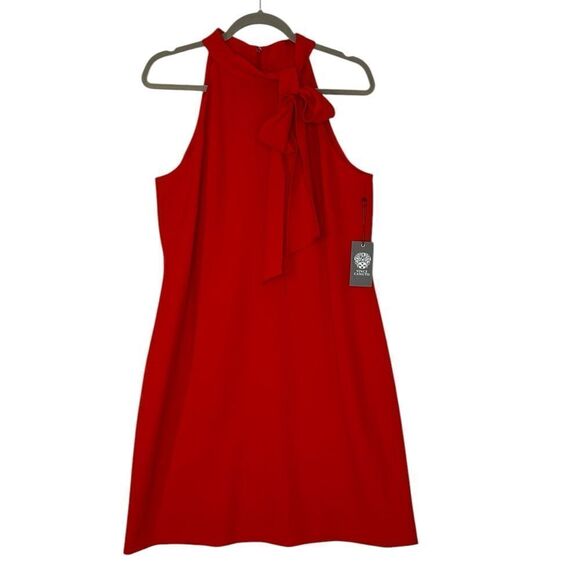 Vince Camuto Red Crepe Neck Tie Sleeveless Mini Dress | 12 - Picture 8 of 10